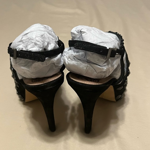 Vince Camuto Black Studded Suede Heels with Straps - Picture 7 of 9